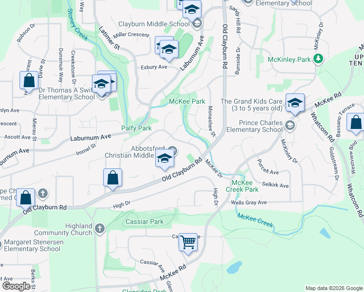 map of restaurants, bars, coffee shops, grocery stores, and more near 35088 Mount Blanchard Drive in Abbotsford
