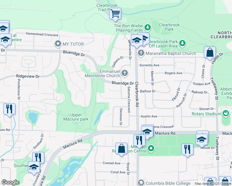 map of restaurants, bars, coffee shops, grocery stores, and more near 31894 Gabriola Court in Abbotsford