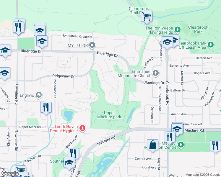 map of restaurants, bars, coffee shops, grocery stores, and more near 3449 Promontory Court in Abbotsford