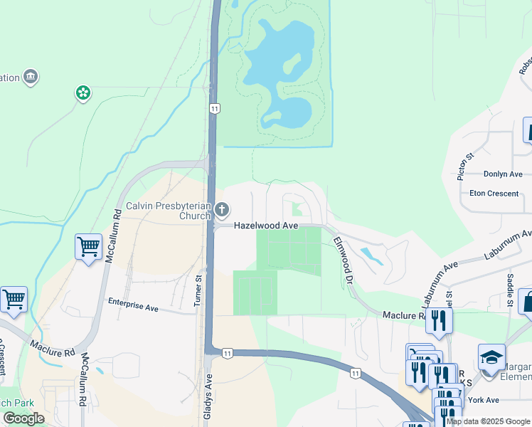 map of restaurants, bars, coffee shops, grocery stores, and more near 3492 Hazelwood Place in Abbotsford