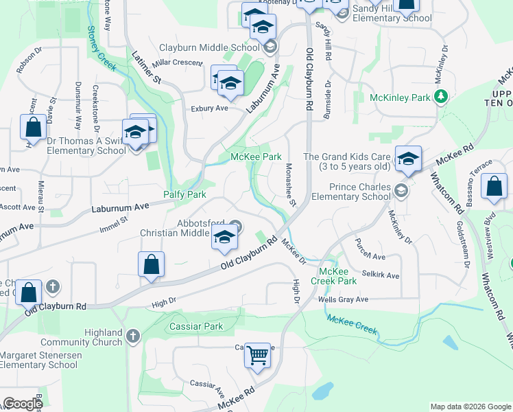 map of restaurants, bars, coffee shops, grocery stores, and more near 35093 Mount Blanchard Drive in Abbotsford