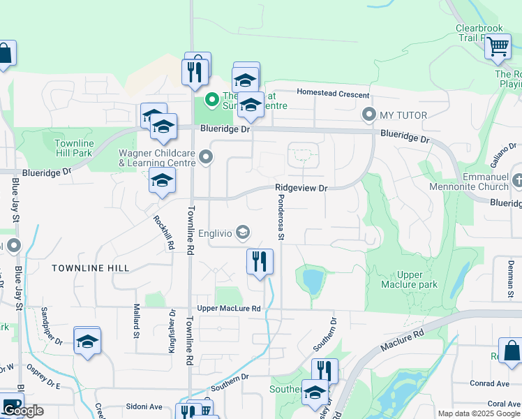 map of restaurants, bars, coffee shops, grocery stores, and more near 31364 Vista Court in Abbotsford