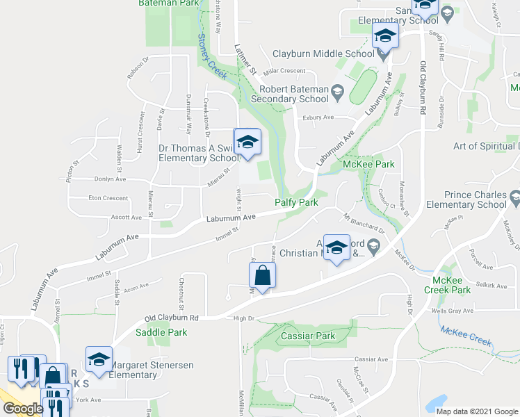 map of restaurants, bars, coffee shops, grocery stores, and more near 34855 Laburnum Avenue in Abbotsford