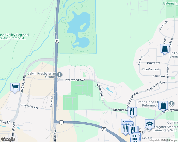 map of restaurants, bars, coffee shops, grocery stores, and more near 3461 Juniper Crescent in Abbotsford