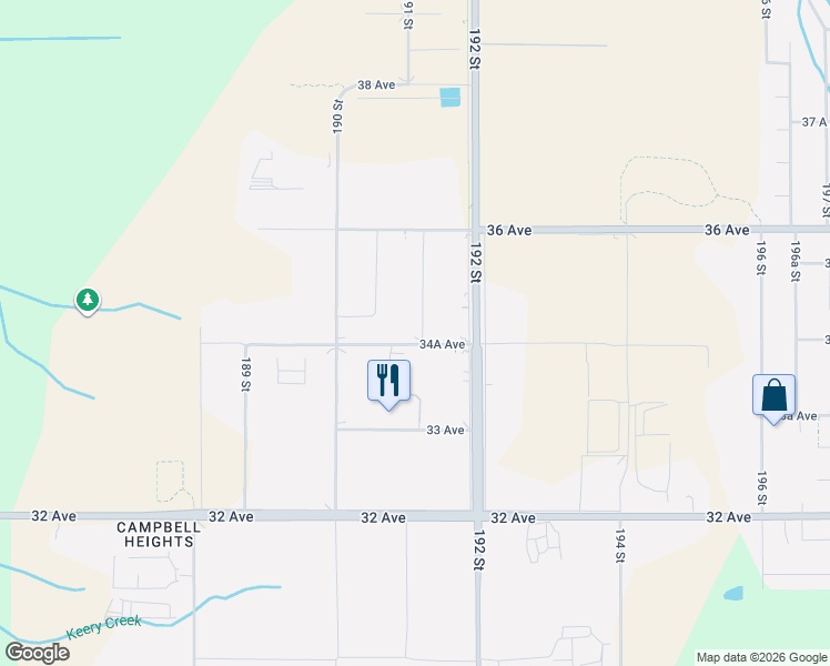 map of restaurants, bars, coffee shops, grocery stores, and more near 19055 34A Avenue in Surrey