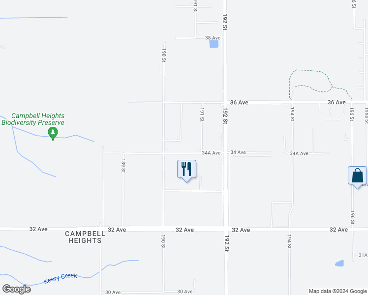 map of restaurants, bars, coffee shops, grocery stores, and more near 19055 34A Avenue in Surrey
