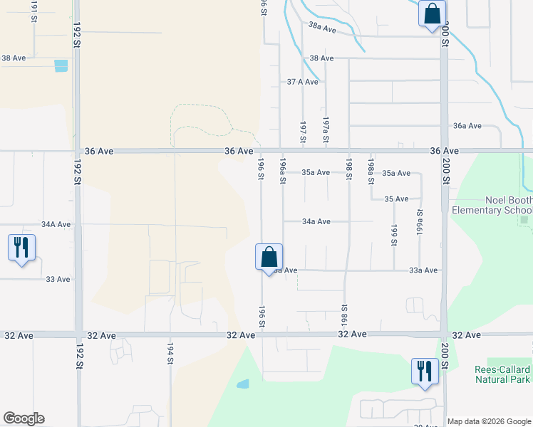 map of restaurants, bars, coffee shops, grocery stores, and more near 3464 196 Street in Langley City