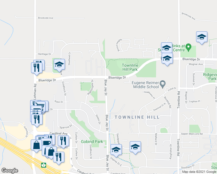 map of restaurants, bars, coffee shops, grocery stores, and more near 3446 Blue Jay Street in Abbotsford