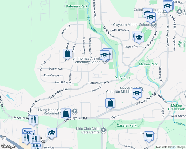 map of restaurants, bars, coffee shops, grocery stores, and more near 3455 Wright Street in Abbotsford