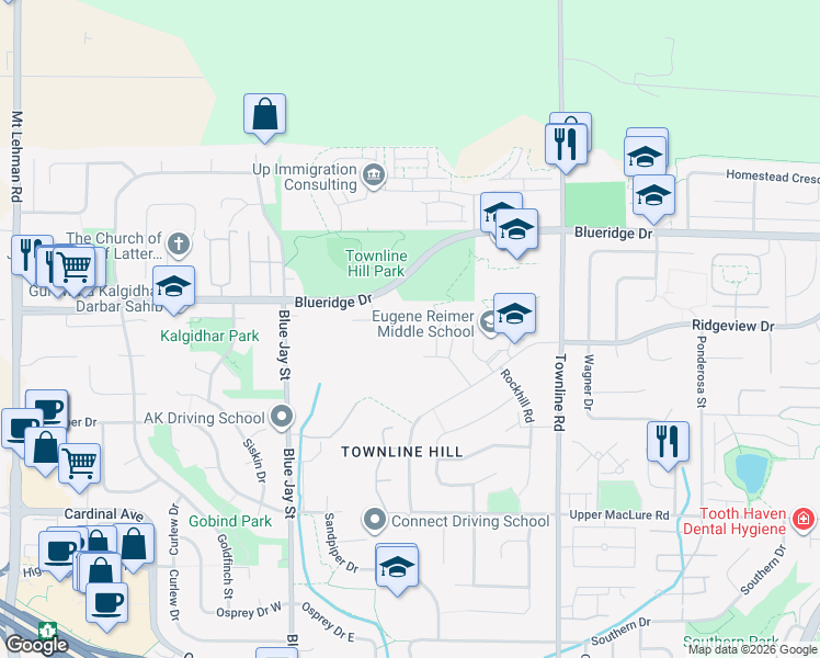 map of restaurants, bars, coffee shops, grocery stores, and more near 30980 Brookdale Court in Abbotsford
