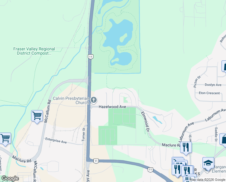 map of restaurants, bars, coffee shops, grocery stores, and more near 33997 Hazelwood Avenue in Abbotsford