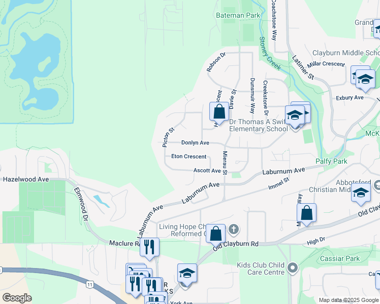 map of restaurants, bars, coffee shops, grocery stores, and more near in Abbotsford