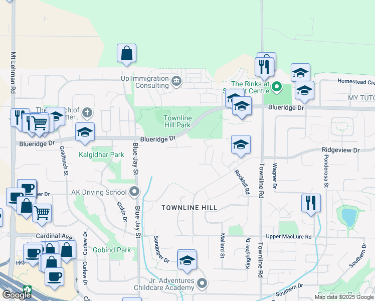 map of restaurants, bars, coffee shops, grocery stores, and more near 30966 Brookdale Court in Abbotsford