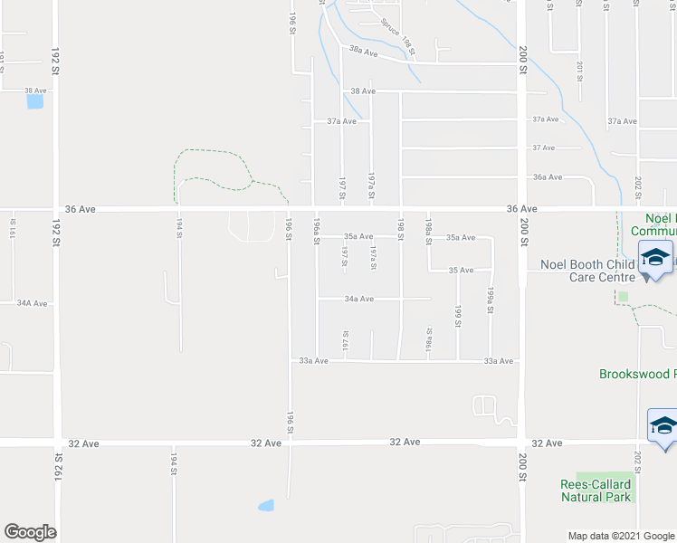 map of restaurants, bars, coffee shops, grocery stores, and more near 3483 197 Street in Langley City