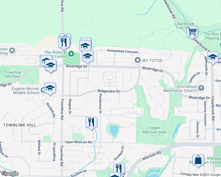 map of restaurants, bars, coffee shops, grocery stores, and more near 31445 Ridgeview Drive in Abbotsford