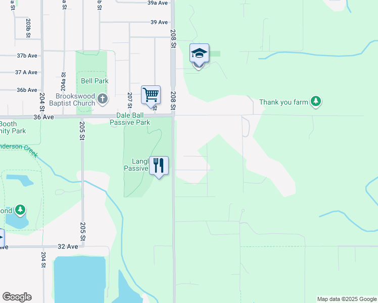 map of restaurants, bars, coffee shops, grocery stores, and more near 3430 Berry Road in Langley City
