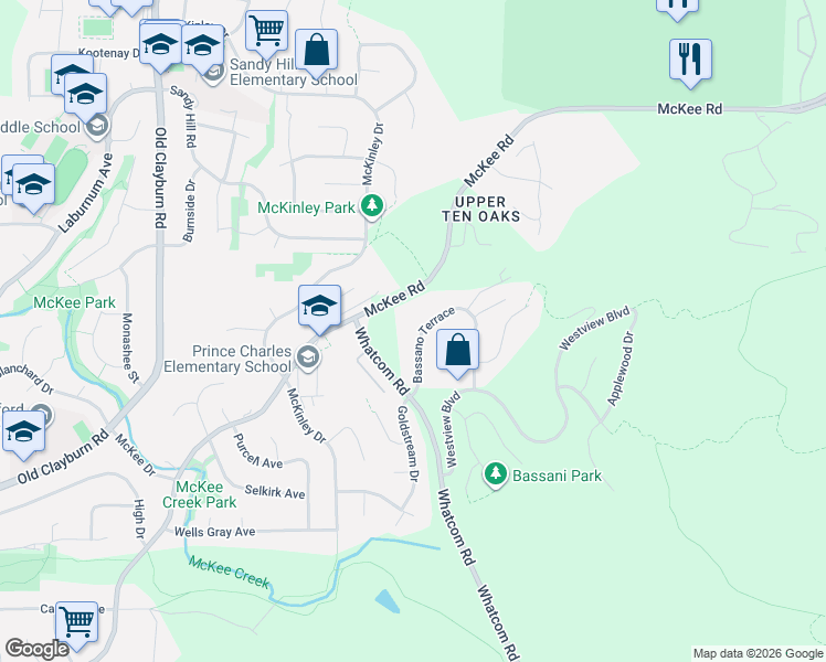 map of restaurants, bars, coffee shops, grocery stores, and more near 3526 Bassano Terrace in Abbotsford