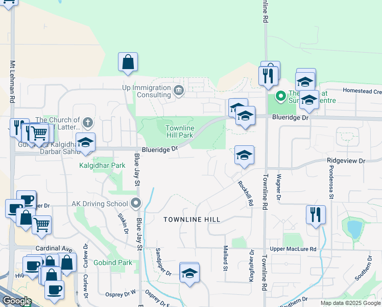 map of restaurants, bars, coffee shops, grocery stores, and more near 30971 Brookdale Court in Abbotsford