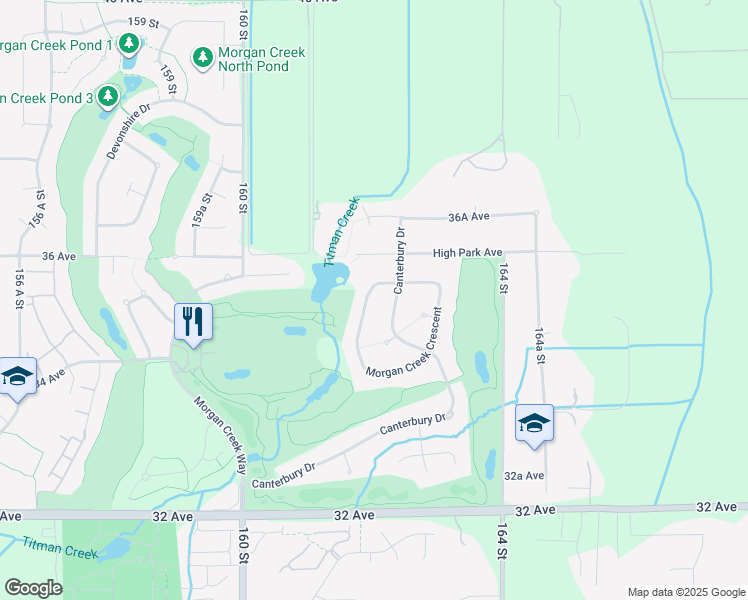 map of restaurants, bars, coffee shops, grocery stores, and more near 16198 Morgan Creek Crescent in Surrey