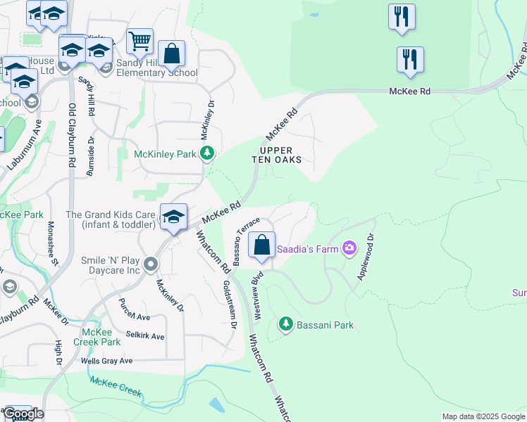 map of restaurants, bars, coffee shops, grocery stores, and more near 3512 Bassano Terrace in Abbotsford