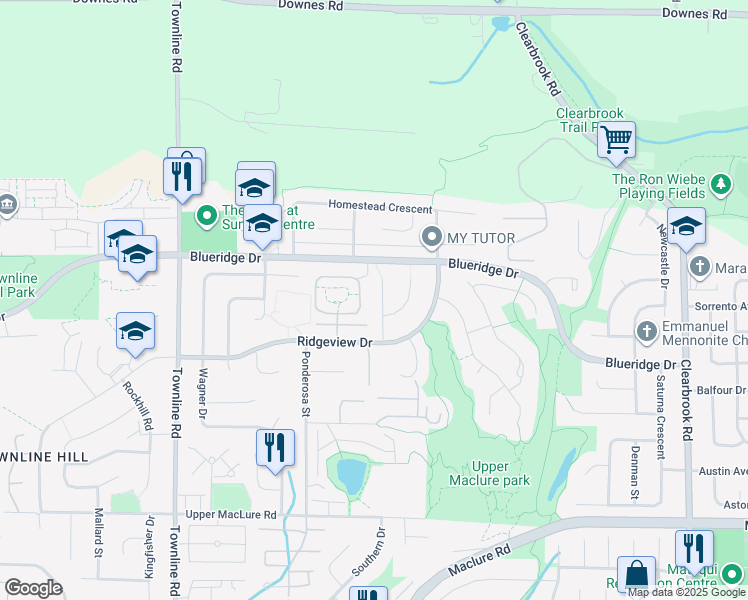 map of restaurants, bars, coffee shops, grocery stores, and more near 3545 Viewmount Place in Abbotsford