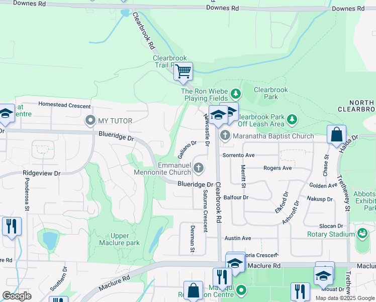 map of restaurants, bars, coffee shops, grocery stores, and more near 3528 Galiano Drive in Abbotsford