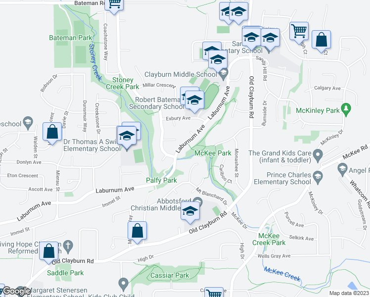 map of restaurants, bars, coffee shops, grocery stores, and more near 35004 Laburnum Avenue in Abbotsford