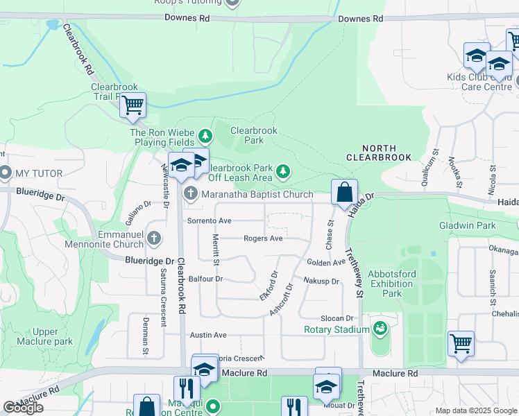 map of restaurants, bars, coffee shops, grocery stores, and more near 32178 Clinton Avenue in Abbotsford