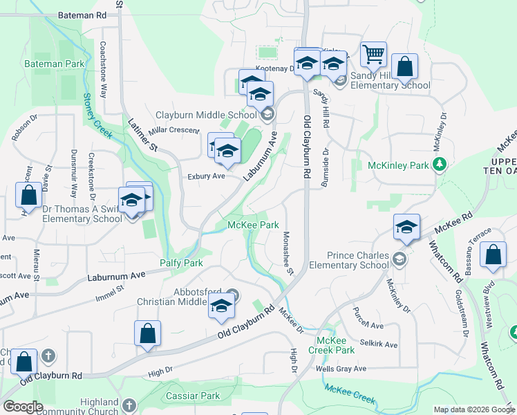 map of restaurants, bars, coffee shops, grocery stores, and more near 35109 Skeena Avenue in Abbotsford