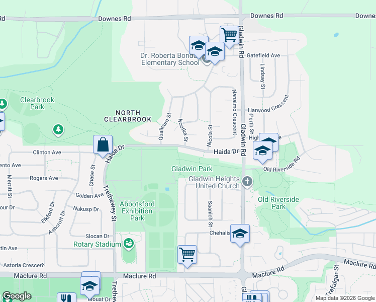 map of restaurants, bars, coffee shops, grocery stores, and more near 32678 Haida Drive in Abbotsford