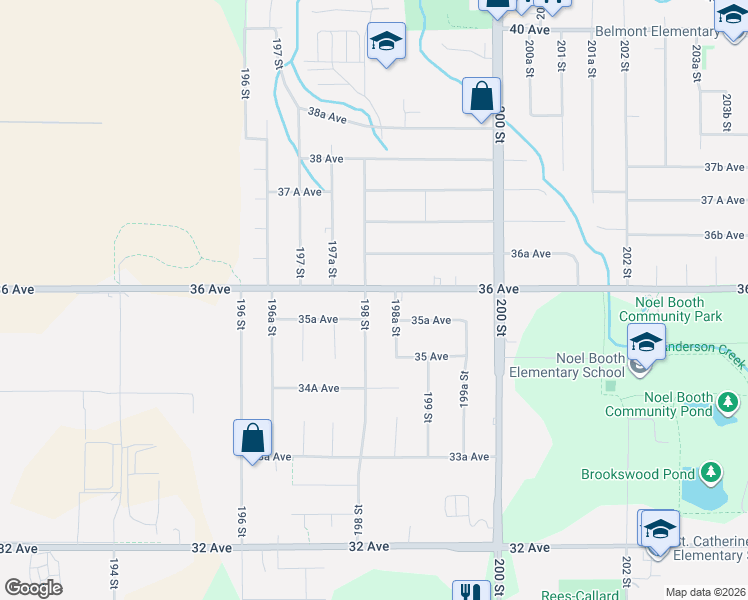 map of restaurants, bars, coffee shops, grocery stores, and more near 3553 198A Street in Langley