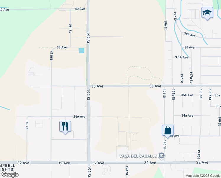 map of restaurants, bars, coffee shops, grocery stores, and more near 19298 36 Avenue in Surrey