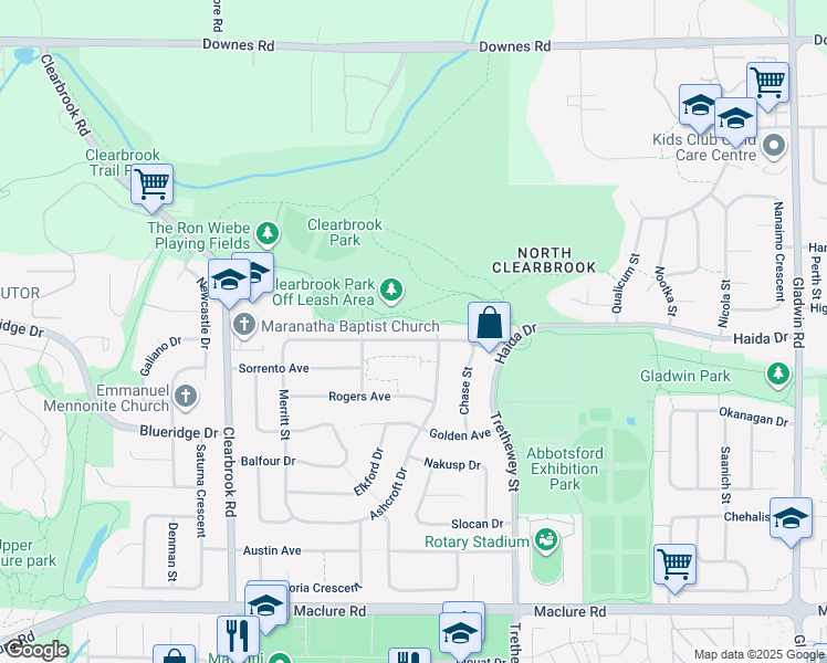 map of restaurants, bars, coffee shops, grocery stores, and more near 32267 Clinton Avenue in Abbotsford