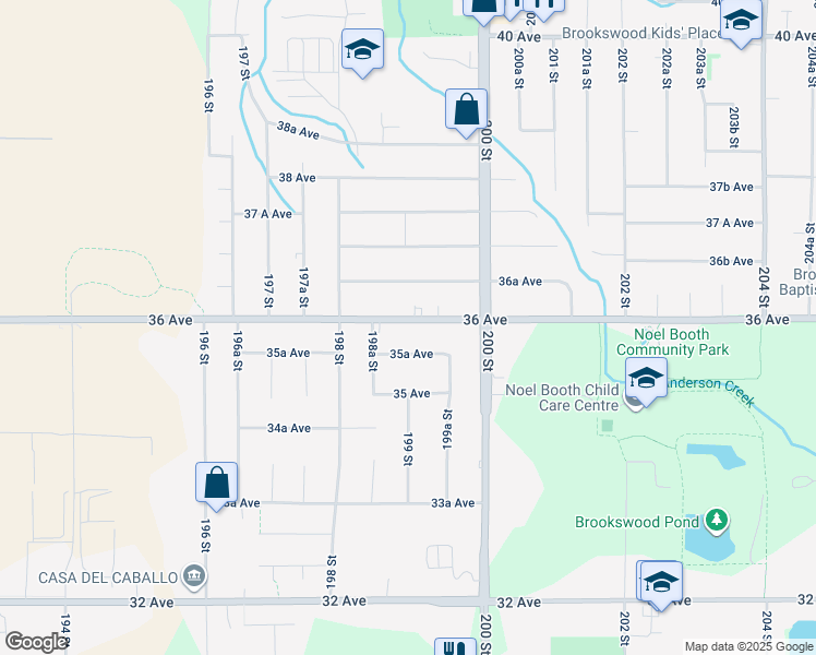 map of restaurants, bars, coffee shops, grocery stores, and more near 19892 36 Avenue in Langley