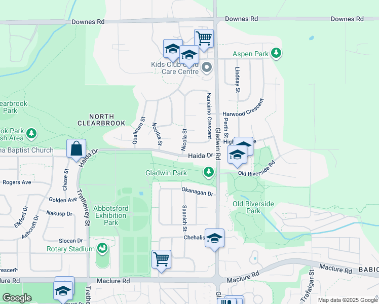 map of restaurants, bars, coffee shops, grocery stores, and more near 32711 Haida Drive in Abbotsford