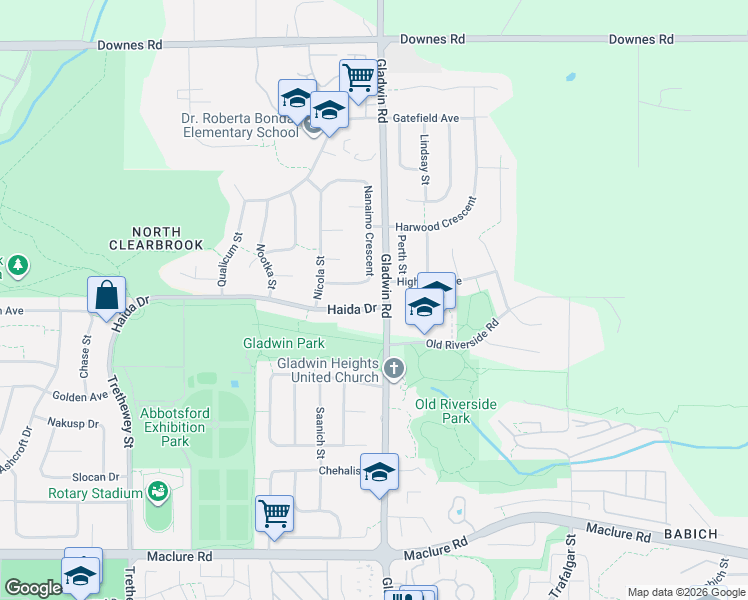 map of restaurants, bars, coffee shops, grocery stores, and more near 32795 Haida Drive in Abbotsford