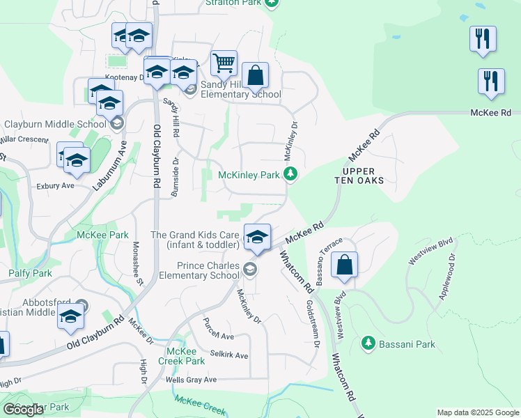 map of restaurants, bars, coffee shops, grocery stores, and more near 35467 Sandy Hill Road in Abbotsford