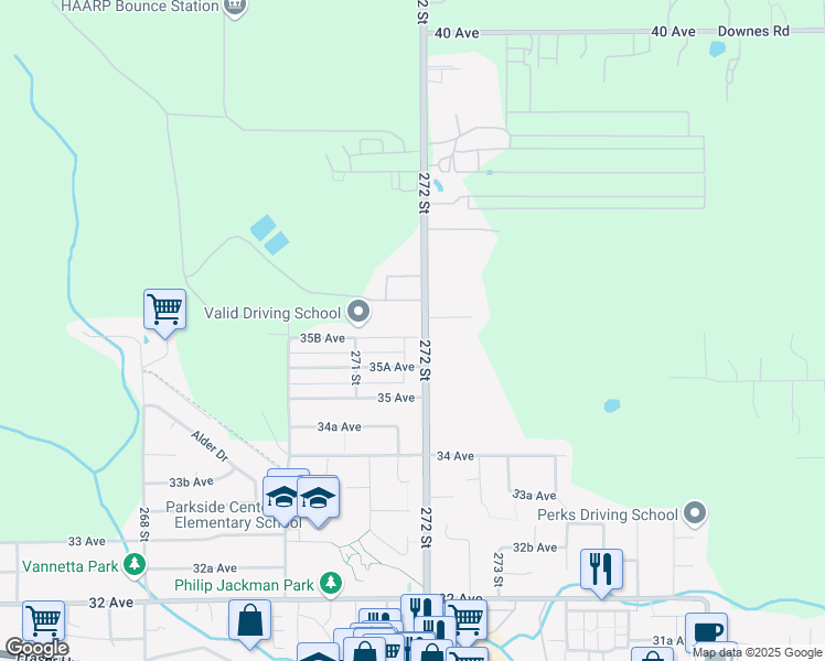 map of restaurants, bars, coffee shops, grocery stores, and more near 27173 35B Avenue in Langley Township