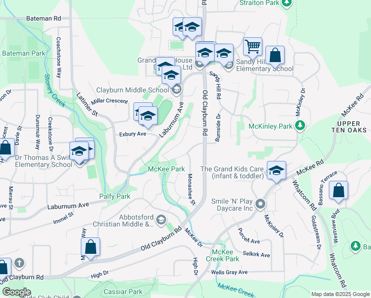 map of restaurants, bars, coffee shops, grocery stores, and more near 35157 Skeena Avenue in Abbotsford