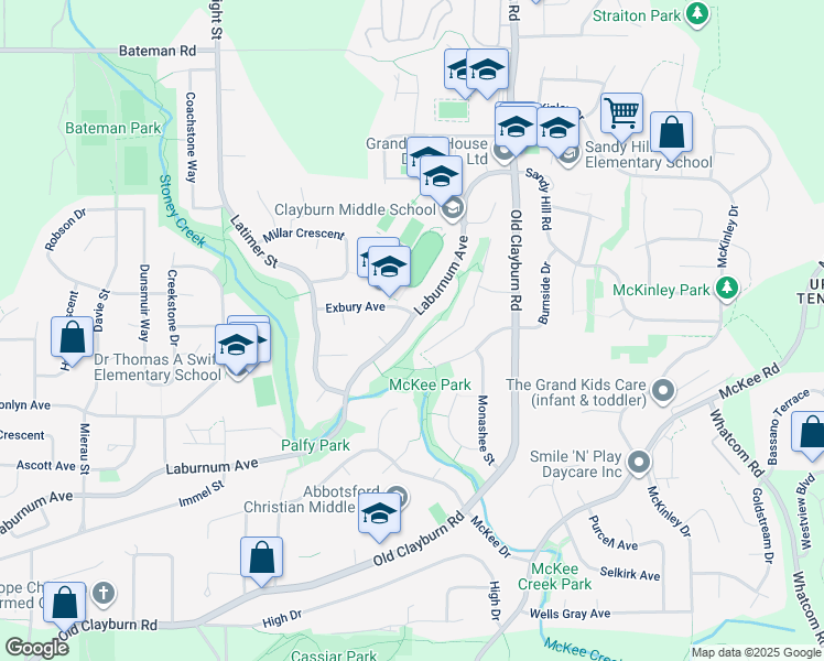 map of restaurants, bars, coffee shops, grocery stores, and more near 35064 Laburnum Avenue in Abbotsford