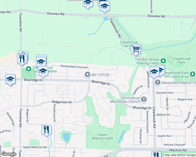 map of restaurants, bars, coffee shops, grocery stores, and more near 3 Pinnacle Place in Abbotsford