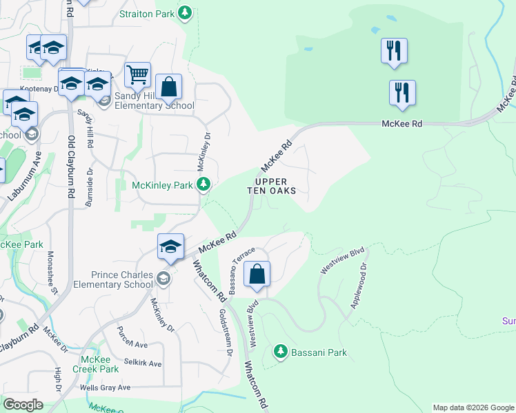 map of restaurants, bars, coffee shops, grocery stores, and more near 35626 McKee Road in Abbotsford