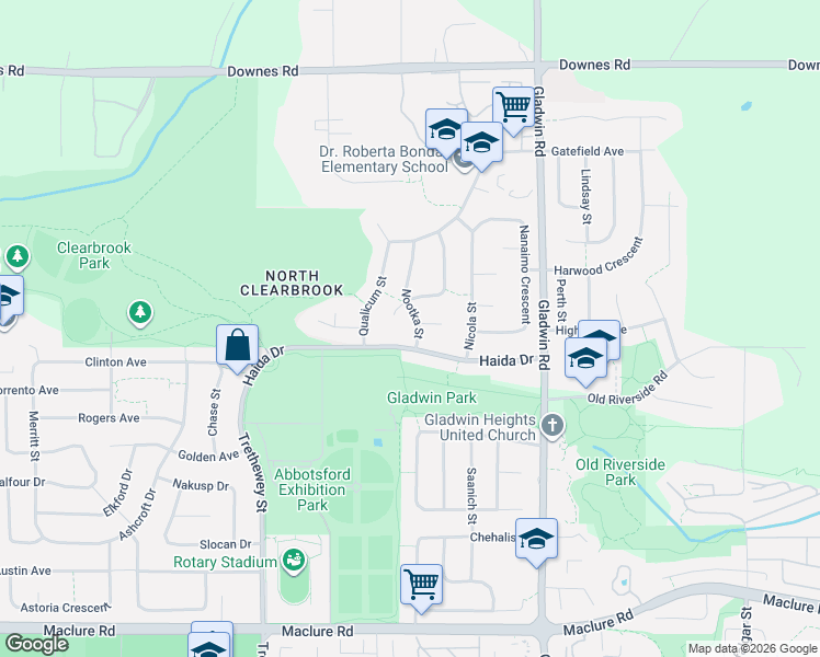 map of restaurants, bars, coffee shops, grocery stores, and more near 3625 Nootka Street in Abbotsford