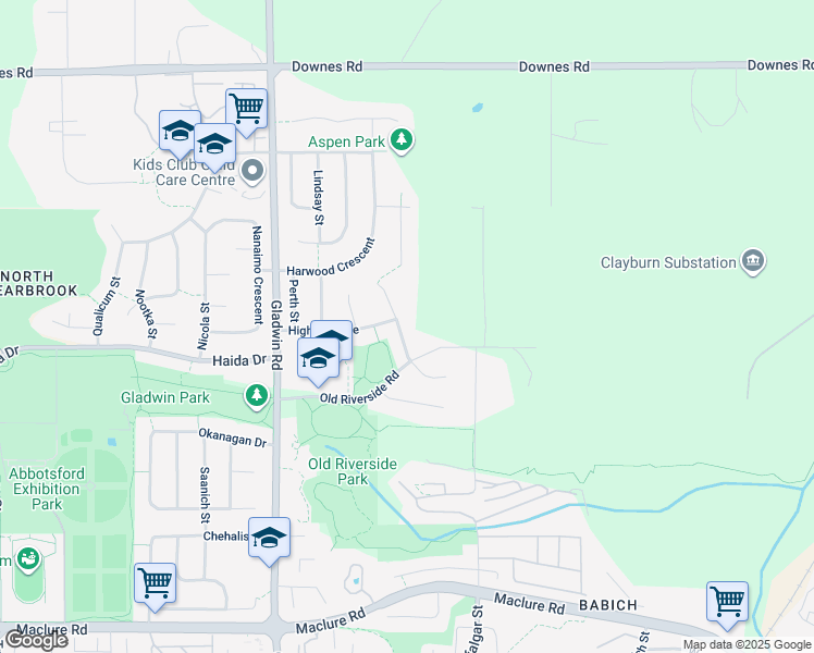map of restaurants, bars, coffee shops, grocery stores, and more near 3624 Argyll Street in Abbotsford