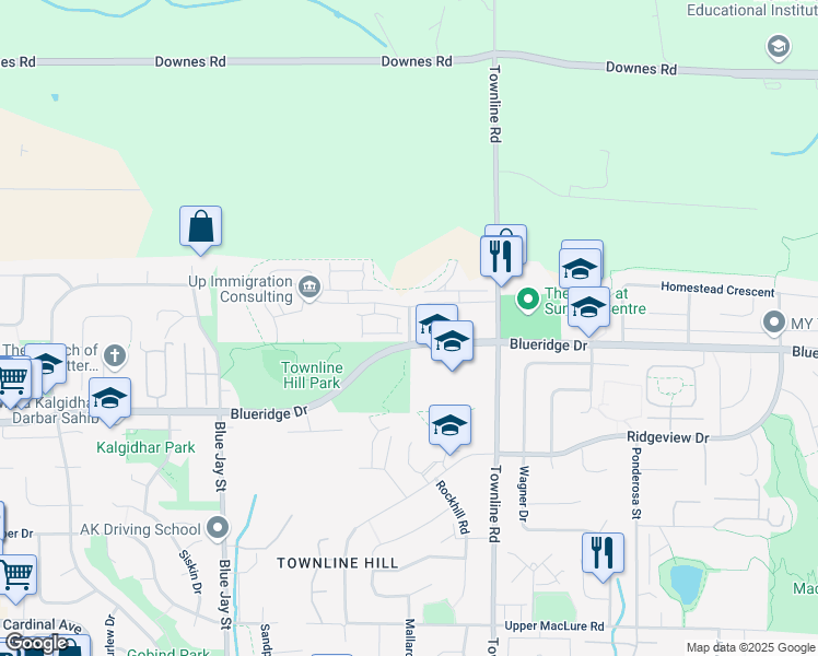 map of restaurants, bars, coffee shops, grocery stores, and more near Ennsbrook Drive in Abbotsford