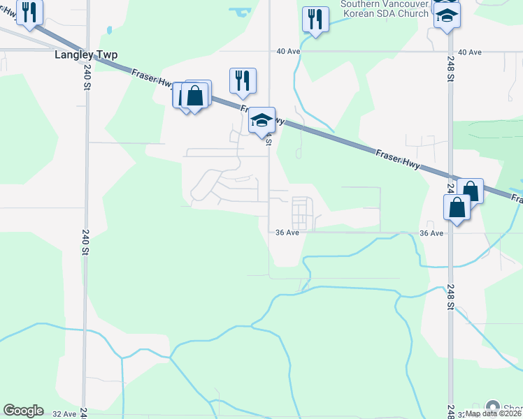 map of restaurants, bars, coffee shops, grocery stores, and more near 3655 244 Street in Langley Township