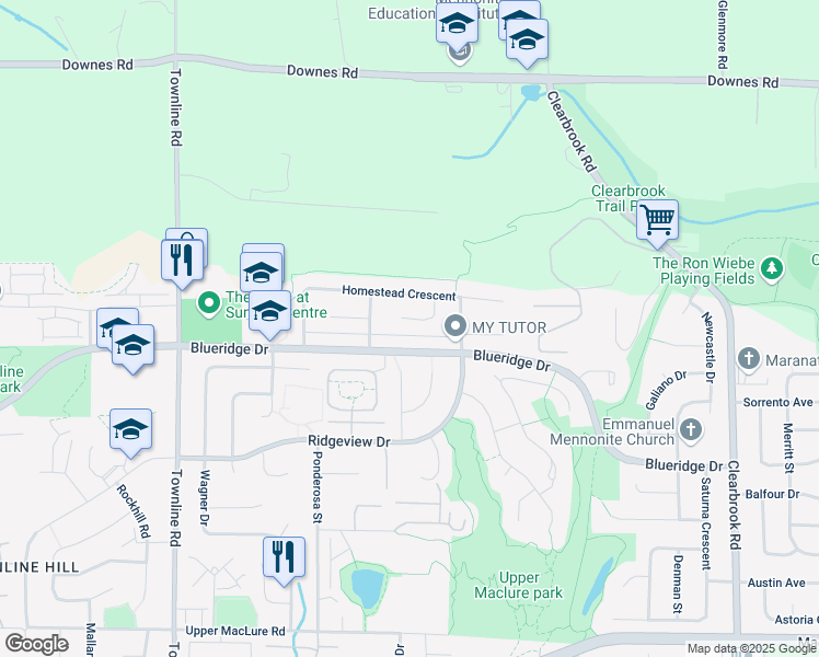 map of restaurants, bars, coffee shops, grocery stores, and more near 3614 Sylvan Place in Abbotsford