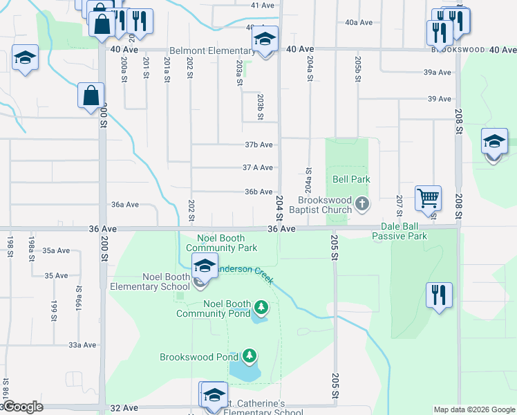 map of restaurants, bars, coffee shops, grocery stores, and more near 3650 203A Street in Langley City