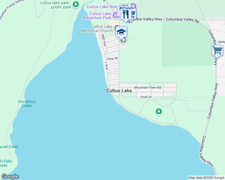 map of restaurants, bars, coffee shops, grocery stores, and more near 267 1 Avenue in Cultus Lake