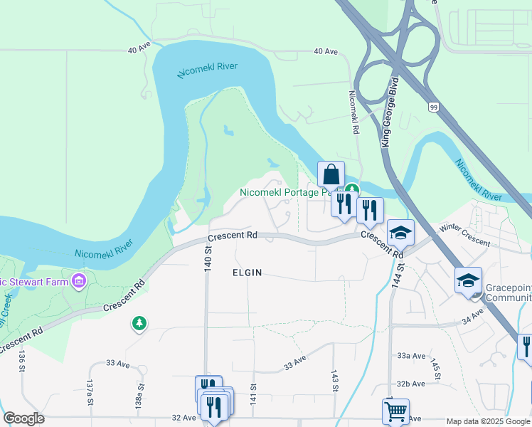 map of restaurants, bars, coffee shops, grocery stores, and more near 3744 Nico Wynd Drive in Surrey